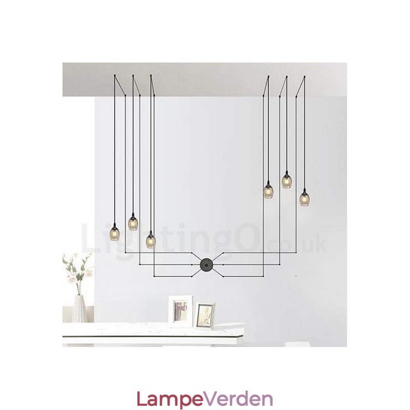 Til 6 lys pendel med glasskærm