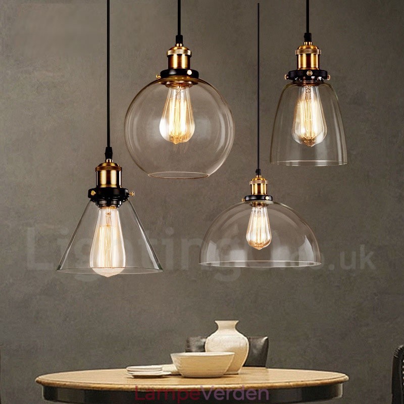 Retro vintage pendel med glasskærmlampe