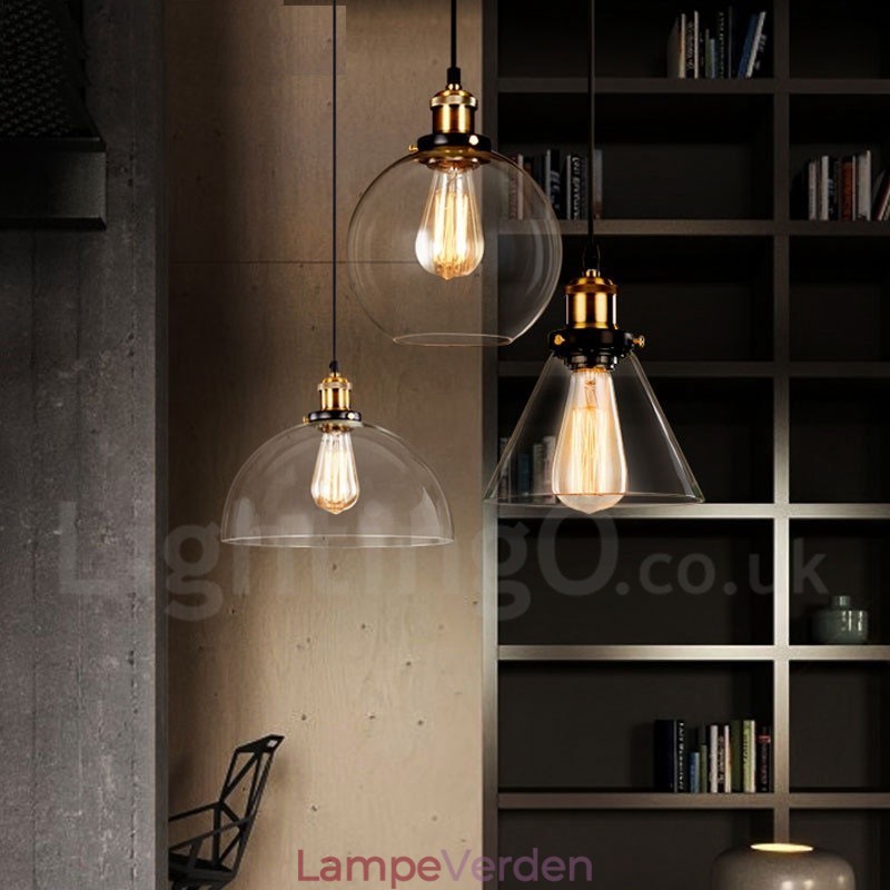 Retro vintage pendel med glasskærmlampe