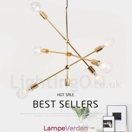6 lys kobber lysekrone med glasskærmlampe 6 lys kobber lysekrone med glasskærmlampe
