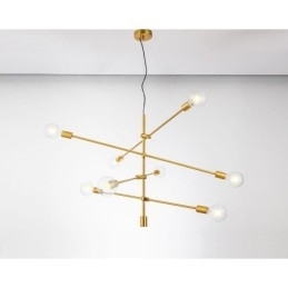 6 lys kobber lysekrone med glasskærmlampe