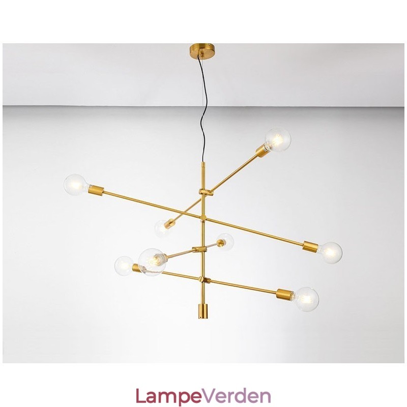 6 lys kobber lysekrone med glasskærmlampe
