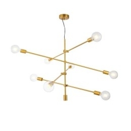 6 lys kobber lysekrone med glasskærmlampe