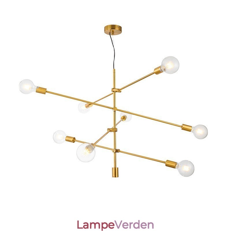 6 lys kobber lysekrone med glasskærmlampe