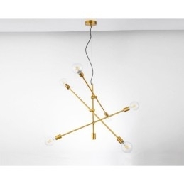 6 lys kobber lysekrone med glasskærmlampe