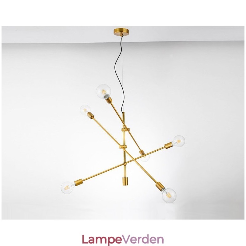 6 lys kobber lysekrone med glasskærmlampe