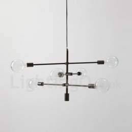 6 lys kobber lysekrone med glasskærmlampe