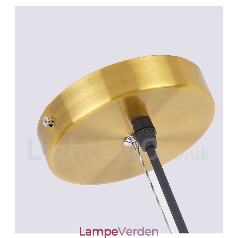 6 lys kobber lysekrone med glasskærmlampe