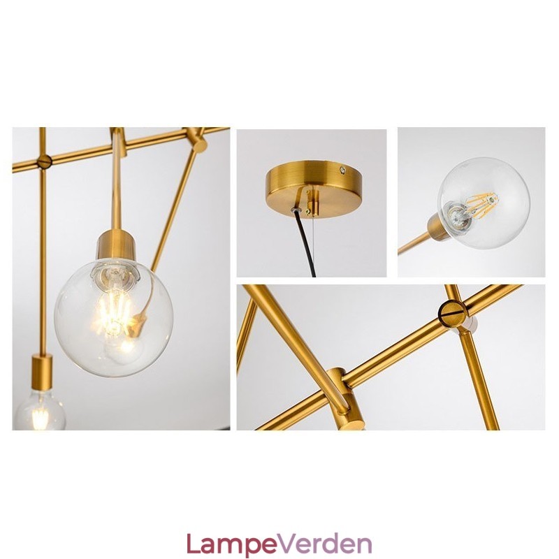 6 lys kobber lysekrone med glasskærmlampe