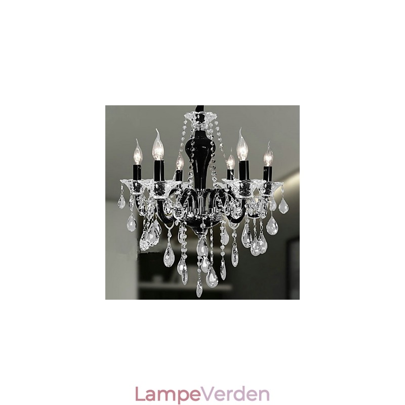 6 lys krystal lysekrone i sort design accent