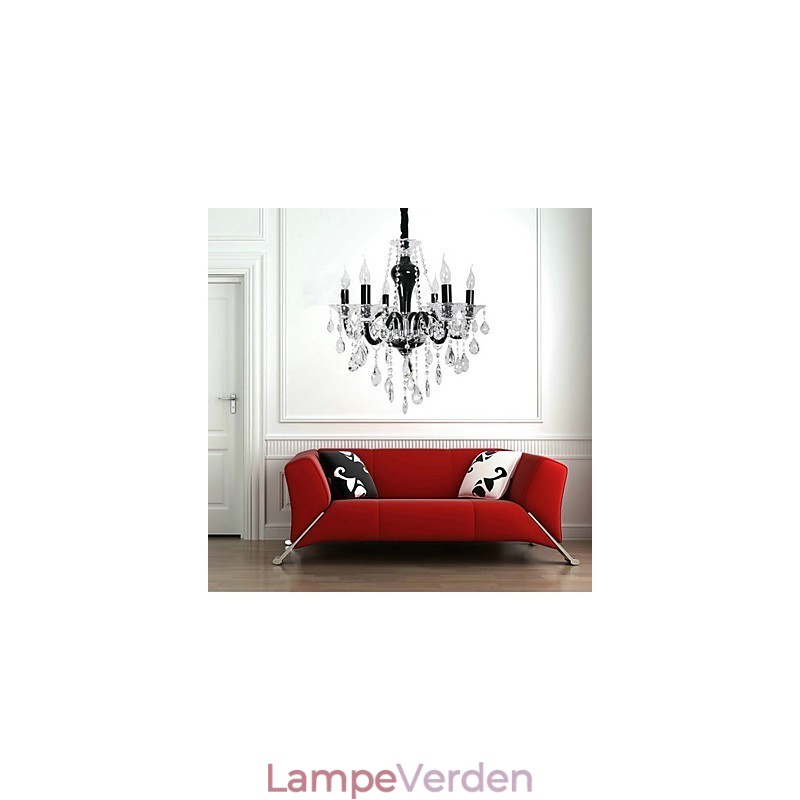 6 lys krystal lysekrone i sort design accent