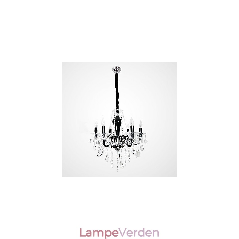 6 lys krystal lysekrone i sort design accent