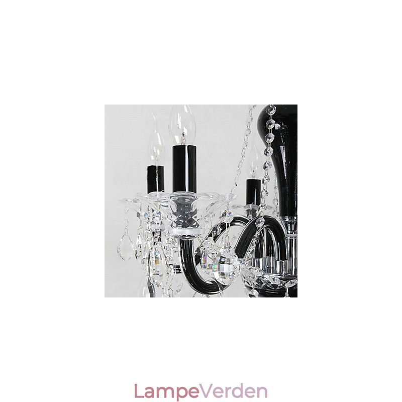 6 lys krystal lysekrone i sort design accent