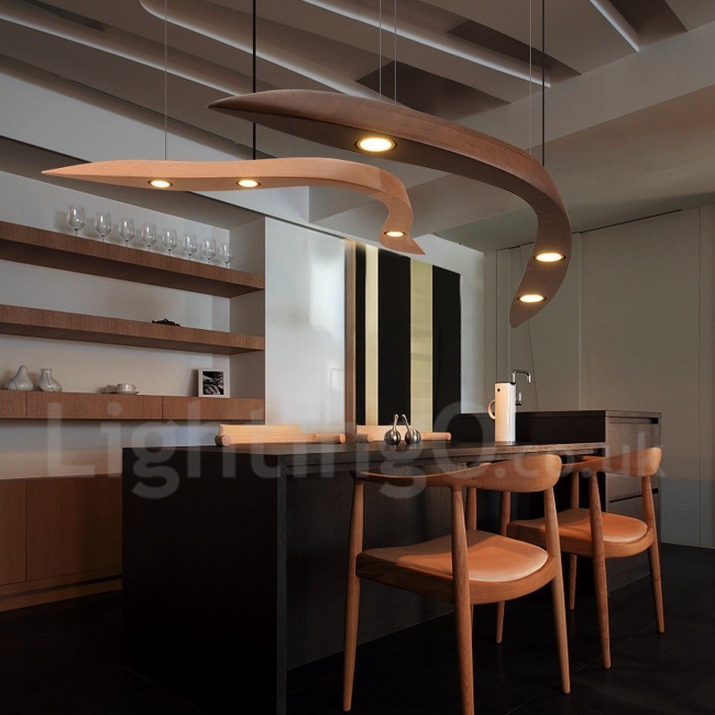 Modern Contemporary Wood 3 Light Pendel Light