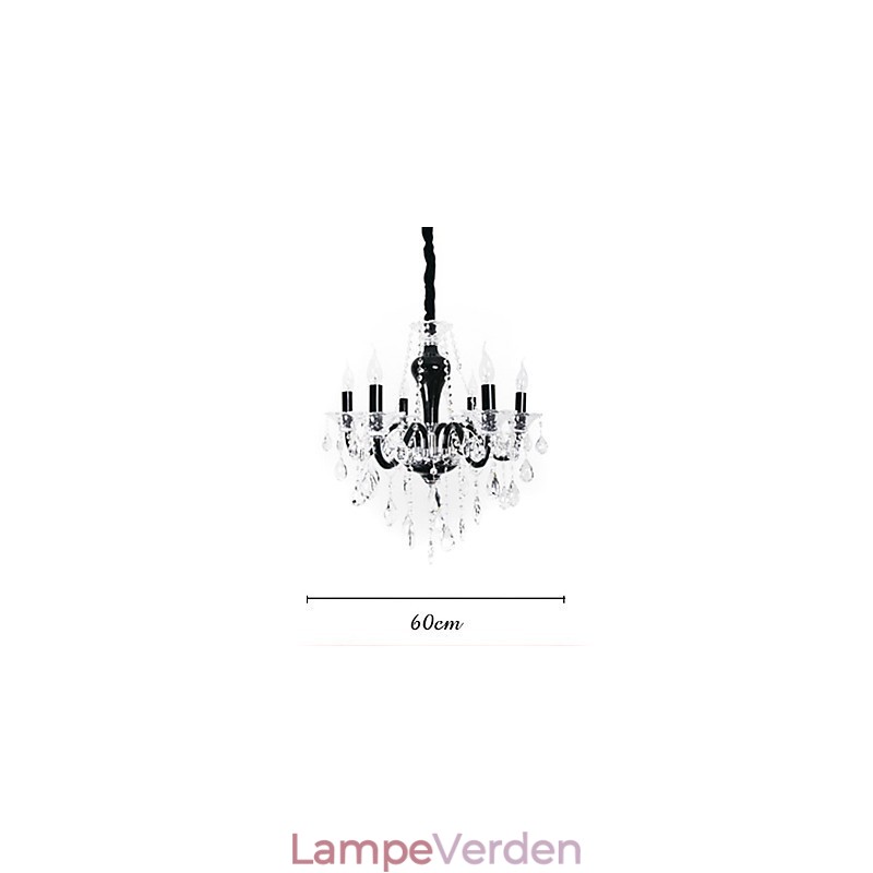 6 lys krystal lysekrone i sort design accent