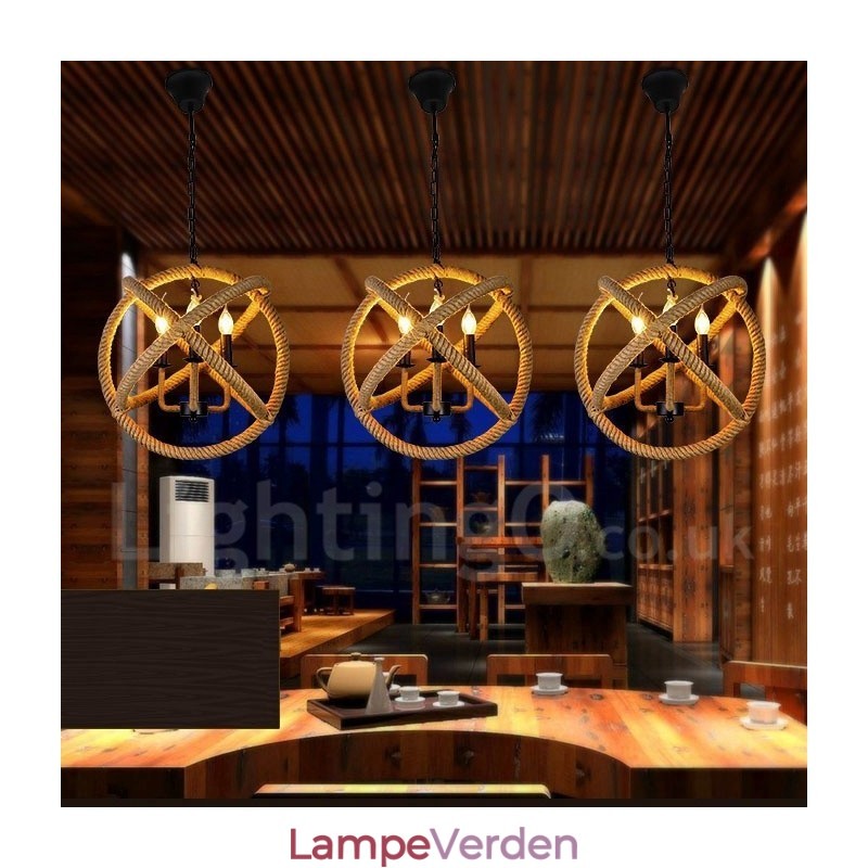 Country Hemp Rope 3 Light Vintage Pendel Light