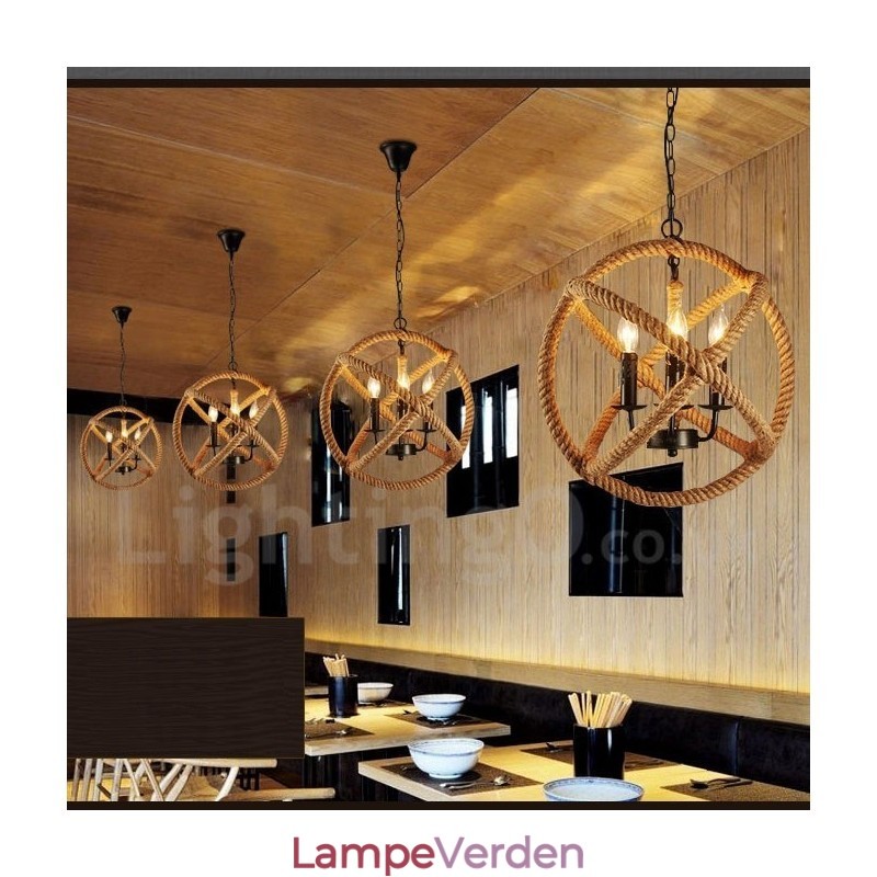 Country Hemp Rope 3 Light Vintage Pendel Light