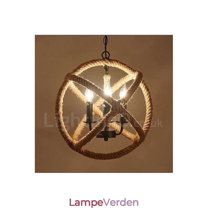Country Hemp Rope 3 Light Vintage Pendel Light