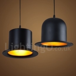Black Metal Hat Shape 1 Light Retro Vintage Pendel Light