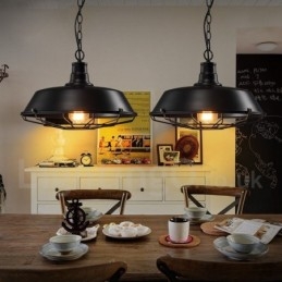 Retro vintage sort metal pendellampe