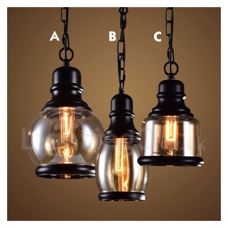 Retro vintage pendel med glasskærmlampe