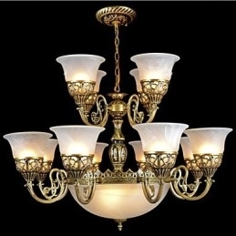 Bronze lysekrone Femten Lights Moire Glas European Retro Classic