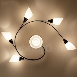 6 lys rustik hytte integreret lysekrone med glasskærm