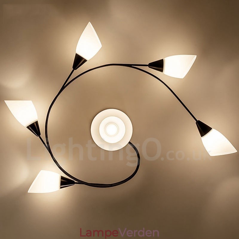 6 lys rustik hytte integreret lysekrone med glasskærm