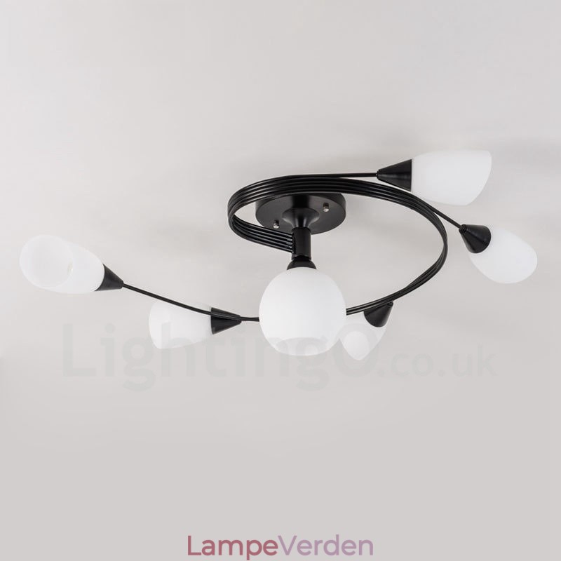 6 lys rustik hytte integreret lysekrone med glasskærm