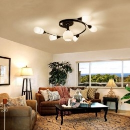 6 lys rustik hytte integreret lysekrone med glasskærm