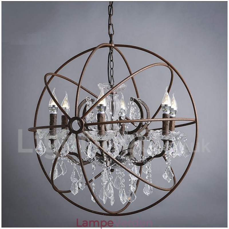 Diameter 60CM 80CM Vintage Krystal Maleri Metal Lysekrone Rusty Farve Pendel Light