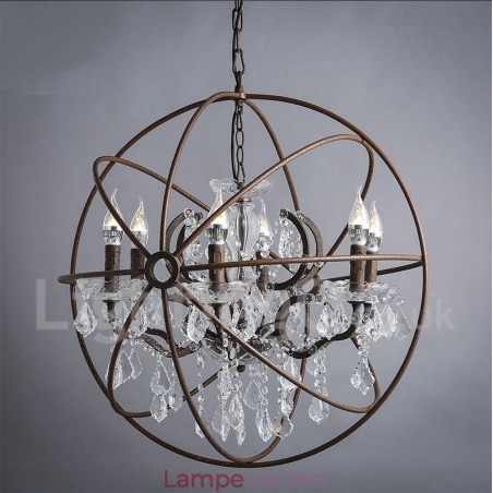 Diameter 60CM 80CM Vintage Krystal Maleri Metal Lysekrone Rusty Farve Pendel Light Diameter 60CM 80CM Vintage Krystal Maleri Metal Lysekrone Rusty Farve Pendel Light