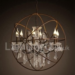 Diameter 60CM 80CM Vintage Krystal Maleri Metal Lysekrone Rusty Farve Pendel Light