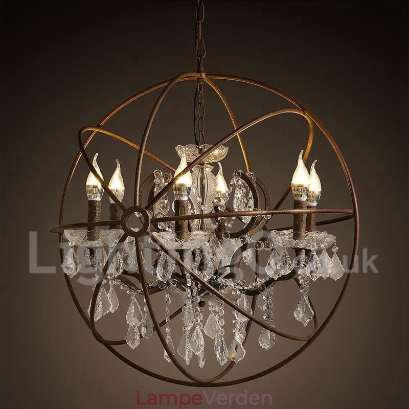 Diameter 60CM 80CM Vintage Krystal Maleri Metal Lysekrone Rusty Farve Pendel Light