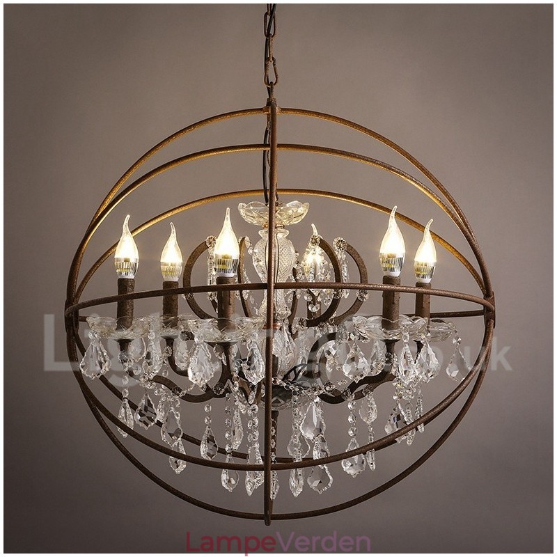 Diameter 60CM 80CM Vintage Krystal Maleri Metal Lysekrone Rusty Farve Pendel Light