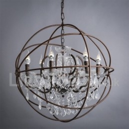 Diameter 60CM 80CM Vintage Krystal Maleri Metal Lysekrone Rusty Farve Pendel Light