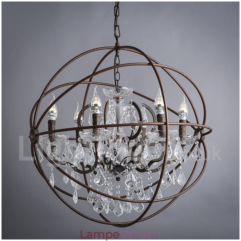 Diameter 60CM 80CM Vintage Krystal Maleri Metal Lysekrone Rusty Farve Pendel Light