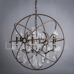 Diameter 60CM 80CM Vintage Krystal Maleri Metal Lysekrone Rusty Farve Pendel Light