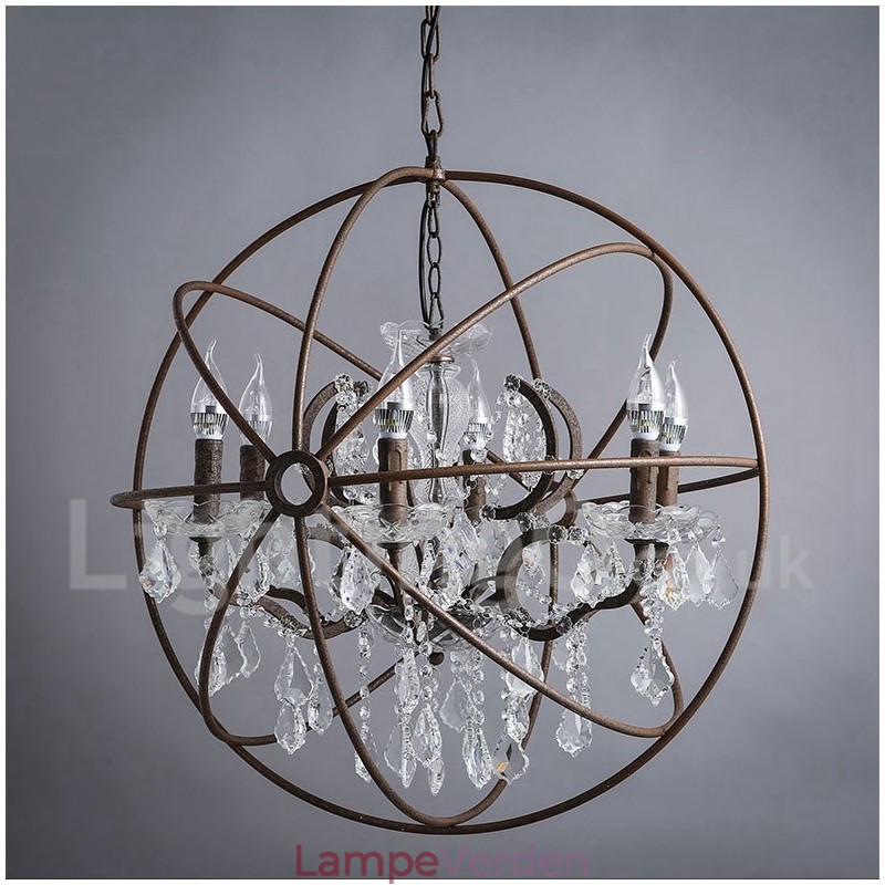 Diameter 60CM 80CM Vintage Krystal Maleri Metal Lysekrone Rusty Farve Pendel Light