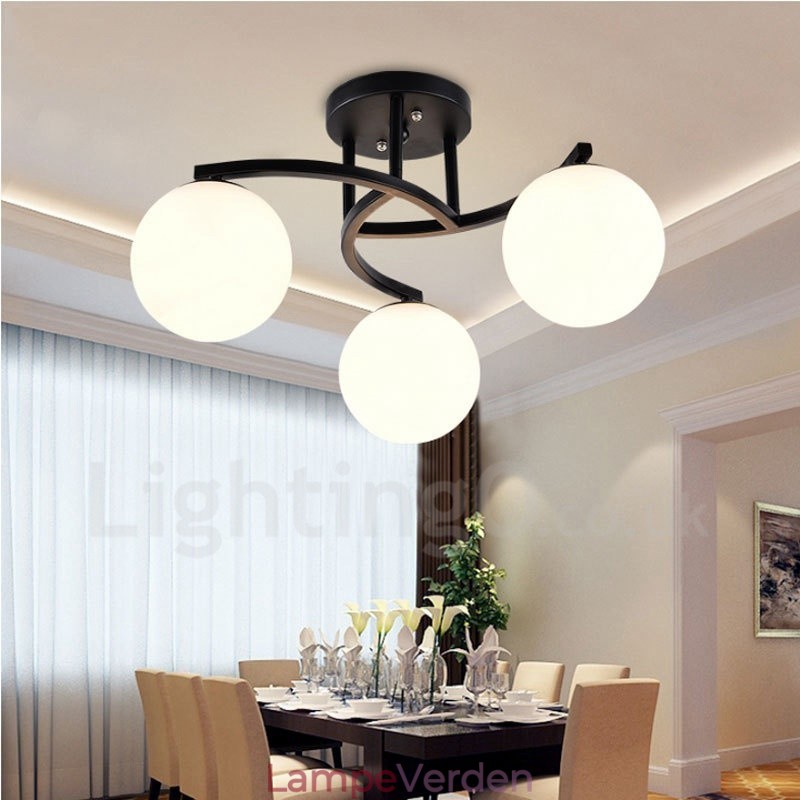 3 lys rustik hytte integreret lysekrone med glasskærm