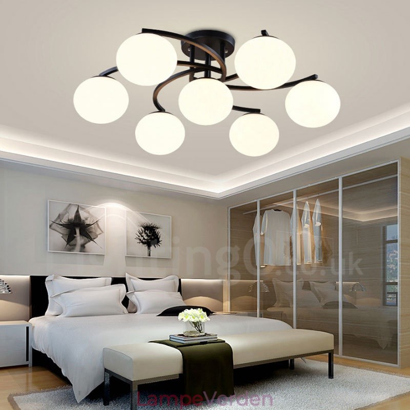 7 lys rustik hytte integreret lysekrone med glasskærm