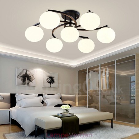 7 lys rustik hytte integreret lysekrone med glasskærm