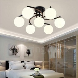 7 lys rustik hytte integreret lysekrone med glasskærm