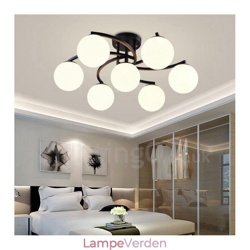 7 lys rustik hytte integreret lysekrone med glasskærm