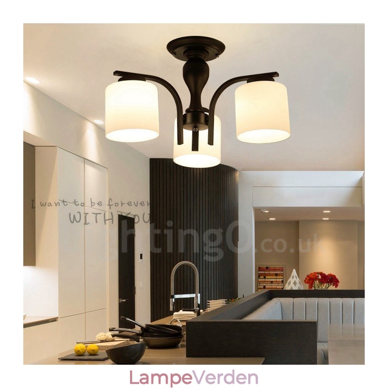 3 Light Country integreret metallysekrone med glasskærm