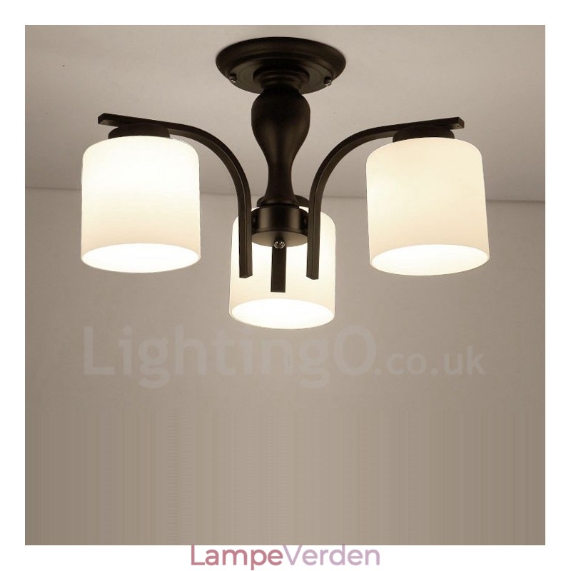 3 Light Country integreret metallysekrone med glasskærm