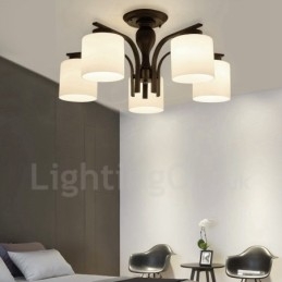 5 Light Country integreret metal lysekrone med glasskærm