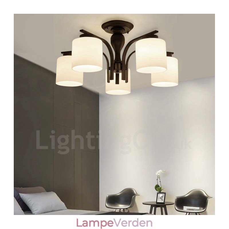 5 Light Country integreret metal lysekrone med glasskærm
