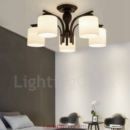 5 Light Country integreret metal lysekrone med glasskærm 5 Light Country integreret metal lysekrone med glasskærm