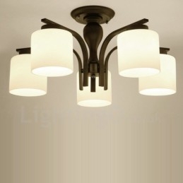 5 Light Country integreret metal lysekrone med glasskærm